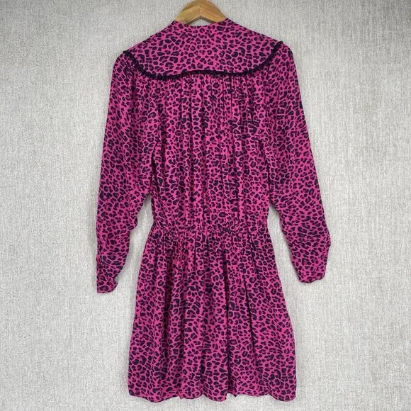 Zadig Voltaire Dress Womens XS Pink Mini Long Sleeve Cinch Leopard Print NEW - Picture 3 of 13